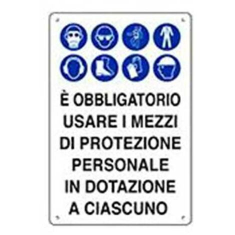 Cartello di informazione è obbligatorio usare i mezzi di protezione personale in dotazione a ciascuno cm 50x70 (1/2)