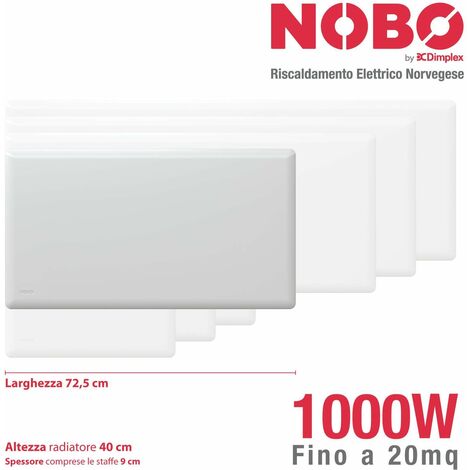 NOBO E82440010 Radiatore elettrico a basso consumo da parete Norvegese  1000W con termostato NCU-2Te, Bianco