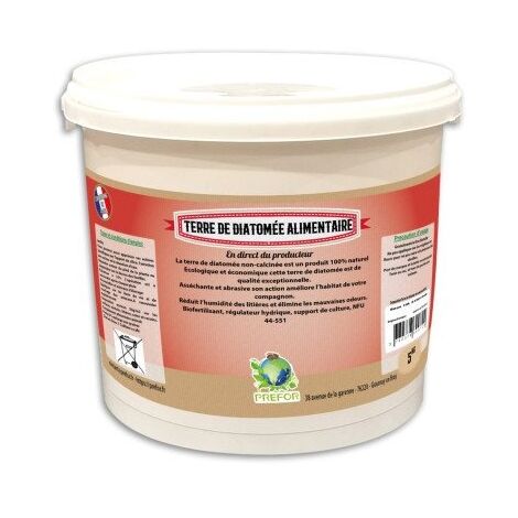 Prefor – Terre de diatomée blanche non-calcinée alimentaire pour volailles – Anti-parasitaire – Riche en oligo-éléments – 5kg