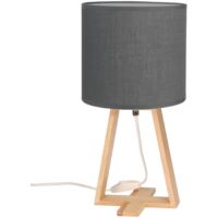 NUTS - Lámpara de Mesa de Estilo Nórdico. Para Mesita de Noche de Madera Natural y Textil de Color Gris. E27