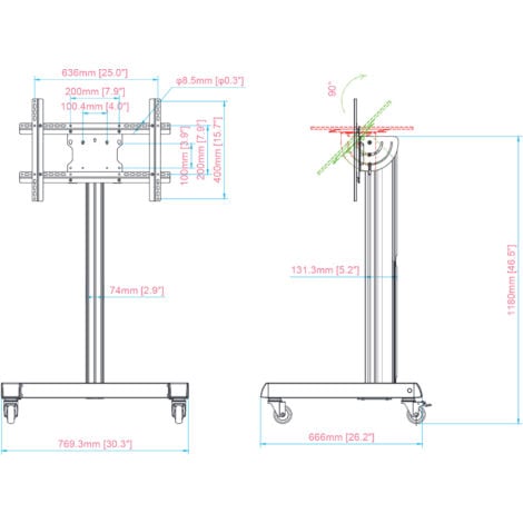 Pied TV KIMEX Support sol écran 32-75, Vesa 600x400