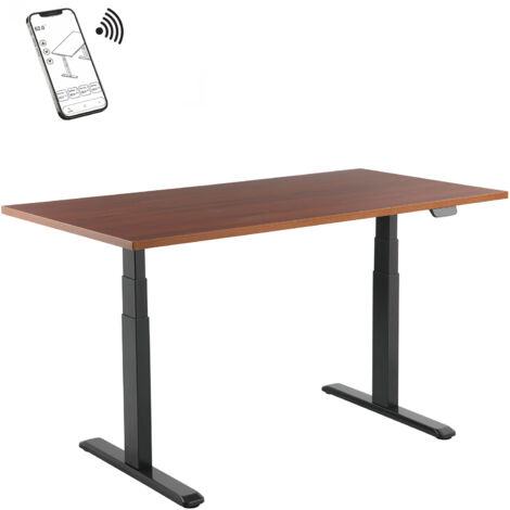 Bureau motorisé assis-debout 150x75cm Plateau noyer/Pied noir, Connecté (1/3)