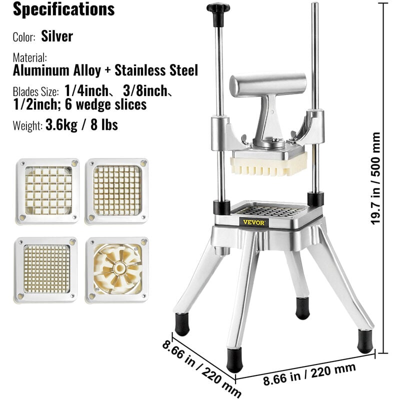 VEVOR Commercial Vegetable Fruit Dicer 3/8 in. Blade Onion Cutter Heavy Duty Stainless Steel Chopper Tomato Slicer with Tray