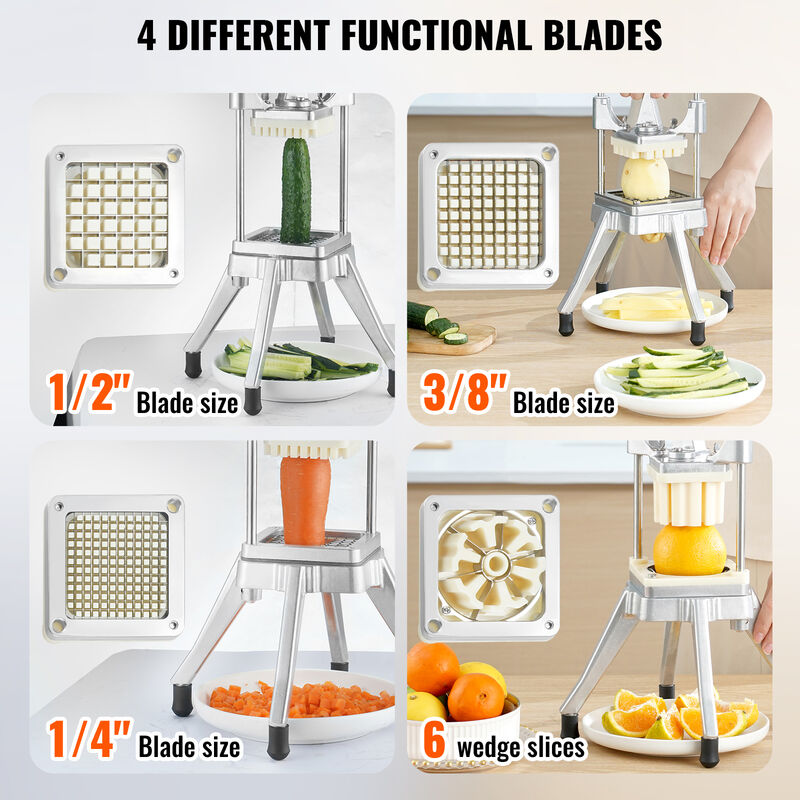 Commercial French Fry Cutter with 4 Replacement Blades, 1/4 and 3/8 Blade  Easy Dicer Chopper, 6-wedge Slicer and 6-wedge Apple Corer, Lemon Potato  Cutter for French Fries with Extended Handle