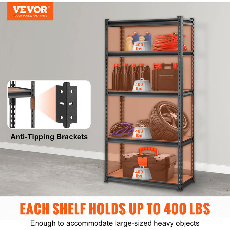 thumbnail image 2 of 5-Tier Heavy Duty Metal Shelving Unit - 72 Inch Tall, 2000 Lb Capacity Garage Storage 2 of 10