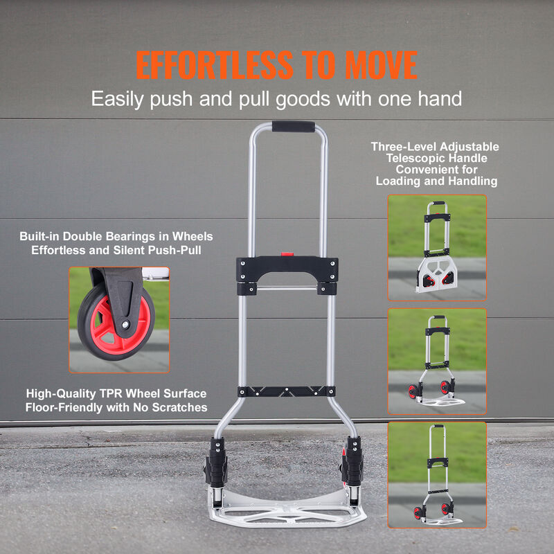 VEVOR Folding Hand Truck, 309 Lbs Load Capacity, Aluminum Portable Cart, Convertible Hand Truck And Dolly With Telescoping Handle And Pptpr Wheels Ultra Lightweight Super Strong For Moving Warehouse 78567580 - View #6