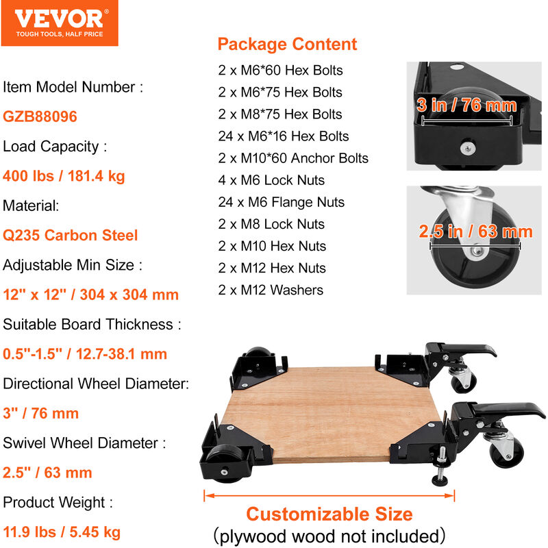 VEVOR Mobile Base 1500 lbs Capacity Adjustable from 20.7 x 23.7 to 28 x 33.5 Heavy Duty Universal Mobile Base Stand with 4 Swivel Wheels for