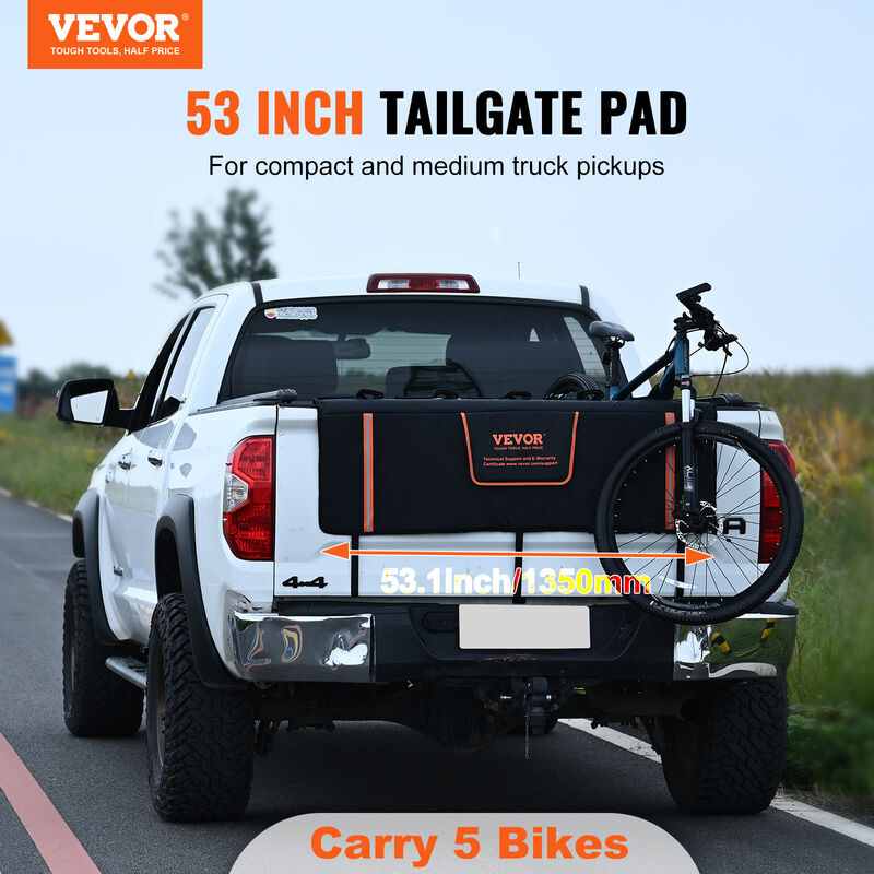 VEVOR Tailgate Bike Pad 53 Truck Tailgate Pad Carry 5 Mountain Bikes Tailgate Protection Pad with Reflective Strips and Tool Pockets Tailgate Pad with Camera Opening for Mid Size Pickup Trucks