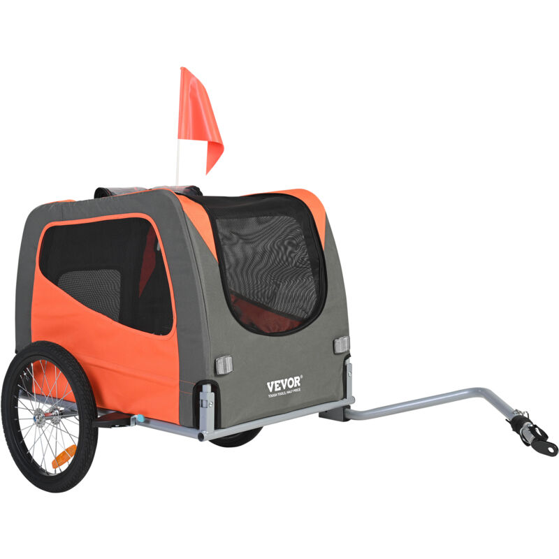 VEVOR Dog Bike Trailer Supports up to 66 lbs Pet Cart Bicycle Carrier Easy Folding Frame with Quick Release Wheels Universal Bicycle Coupler Reflectors Flag Collapsible to Store Orange Gray