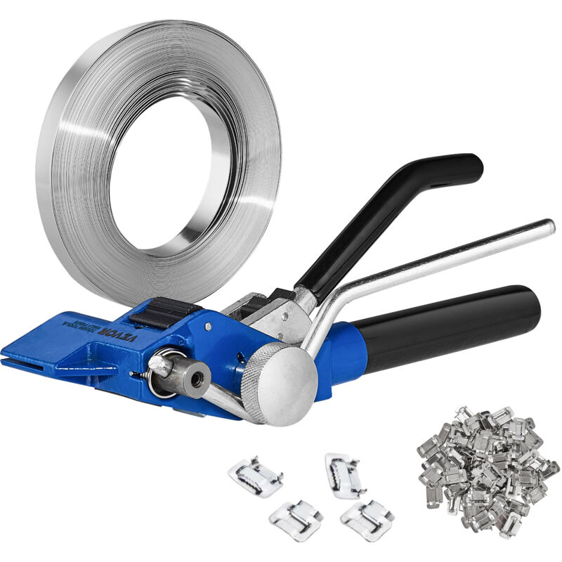 VEVOR Banding Strapping Kit with Strapping Tensioner Tool 100 ft Length 304 Stainless Steel Banding 100 Metal Seals Pallet Packaging Strapping Banding Kit Banding Packaging Strapping for Packing
