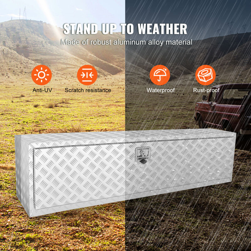 VEVOR Underbody Truck Box 60 17 18 Pickup Storage Box Heavy Duty Aluminum Diamond Plate Tool Box with Lock and Keys Waterproof Trailer Storage Box with T Handle Latch for Truck Van Trailer