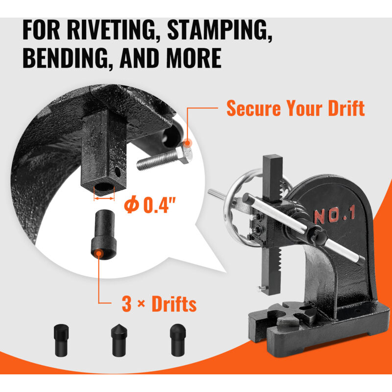 Blue Hand Arbor Press, Precision Arbor Press, Rivet Press Tool, 1 Ton Power Cast Iron 5 5in Work Height Equipped Metal Components Deform Shaping Tasks E