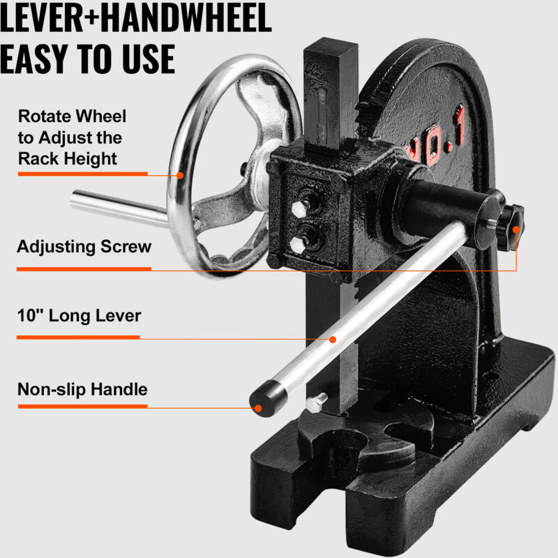 thumbnail image 2 of 1 Ton Manual Arbor Press – Handwheel Operated, Cast Iron Rivet Press Shop Tool 2 of 4