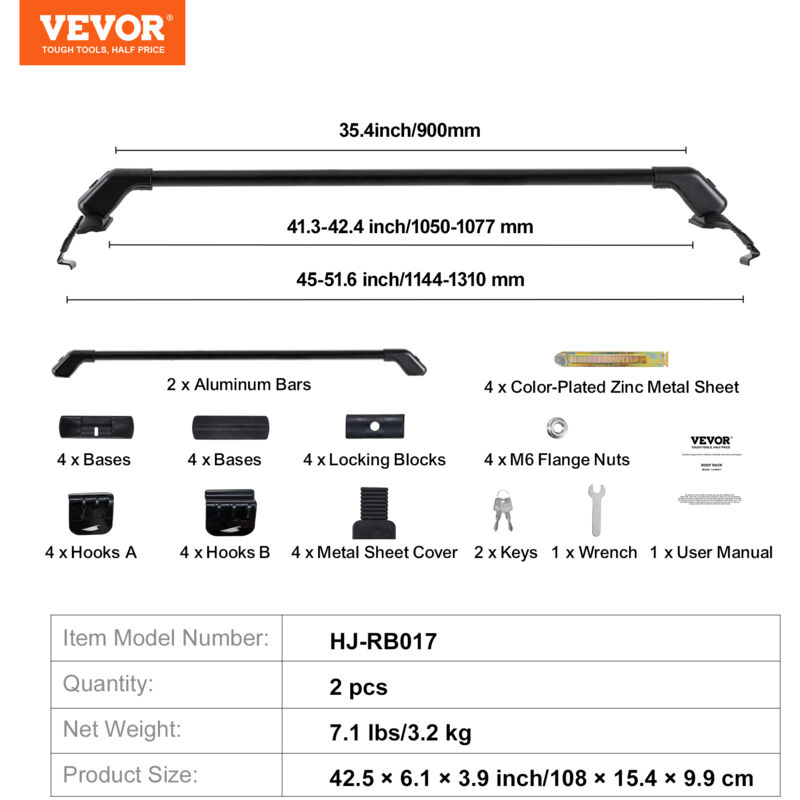 Bellanny Car Roof Rack, Aluminum Universal Roof Rack Cross Bars With Anti-Theft Lock, 75KG