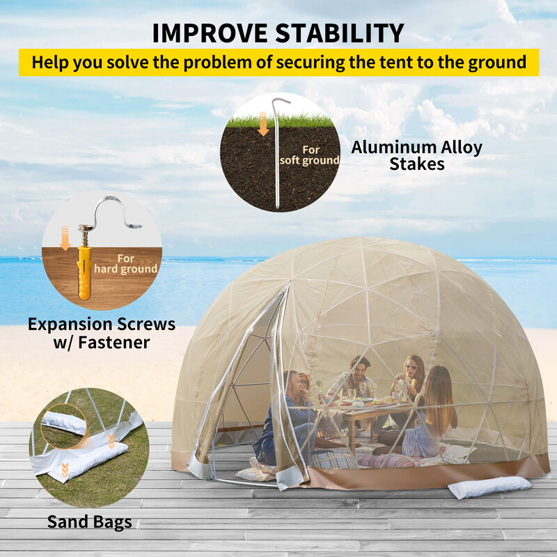 VEVOR 12FT Garden Dome Bubble Tent Upgraded Geodesic Dome Greenhouse with Transparent TPU Cover and Polyester Gauze Waterproof Garden Dome House Suitable for Patio and Dining Places