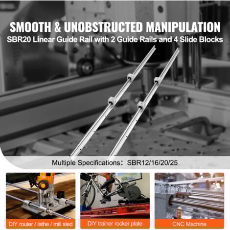 Mophorn Linear Guide Rail Set, SBR20 1500mm, 2 Rails & 4 Slide Blocks, Linear Rails & Bearings Kit for CNC Routers, DIY Automated Machines