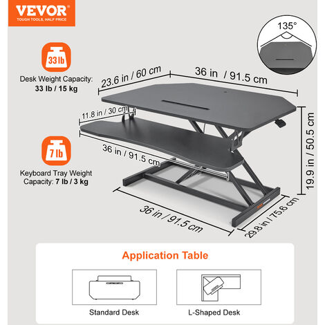VEVOR Standing Desk Converter, Two-Tier Stand up Desk Riser, 36 inch Large Sit to Stand Desk Converter, 5.5-20.1 inch Adjustable Height, for Monitor, Keyboard & Accessories Used in Home Office