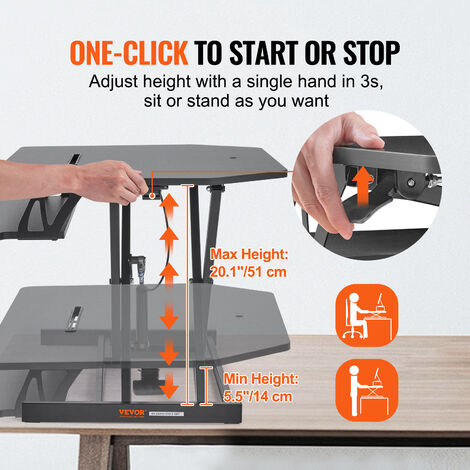 VEVOR Standing Desk Converter, Two-Tier Stand up Desk Riser, 36 inch Large Sit to Stand Desk Converter, 5.5-20.1 inch Adjustable Height, for Monitor, Keyboard & Accessories Used in Home Office