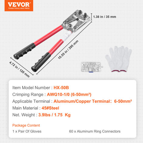 VEVOR Battery Cable Lug Crimping Tool, 10-1/0AWG Aluminum Terminal