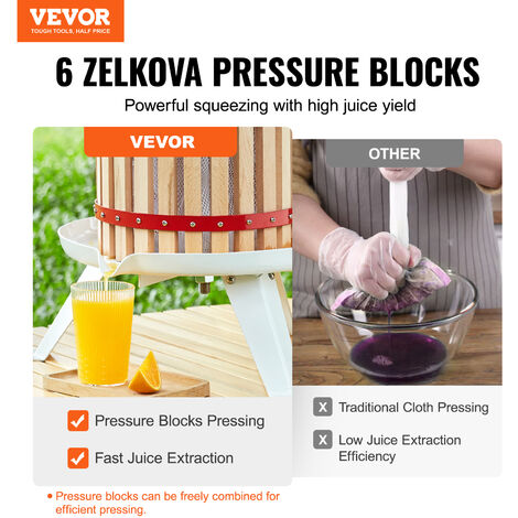 VEVOR Fruit Wine Press 1.6 Gallon/6L, Solid Wood Basket with 6 Blocks, Manual Juice Maker, Cider Apple Grape Tincture Vegetables Honey Olive Oil Making Press with Pole Handle Bar for Kitchen and Home