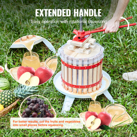 VEVOR Fruit Wine Press 1.6 Gallon/6L, Solid Wood Basket with 6 Blocks, Manual Juice Maker, Cider Apple Grape Tincture Vegetables Honey Olive Oil Making Press with Pole Handle Bar for Kitchen and Home