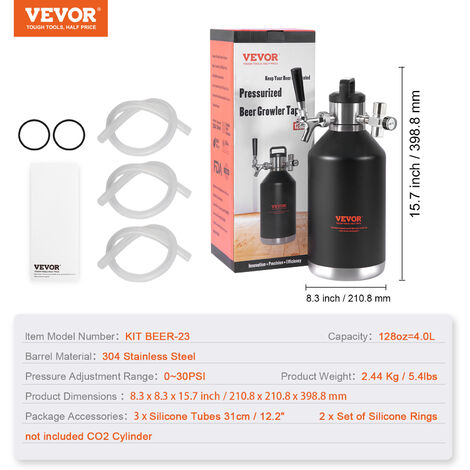 Bee Gowle Tap System, 170Oz 5L Mini Keg, 304 Stainless Steel Pressurized Beer Growler Keg Growler Pressure Display Co2 Regulator Faucet Leak Proof R%2f16286357035