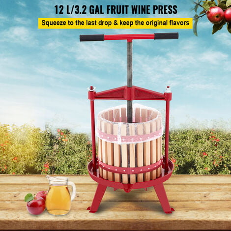 VEVOR Fruit Wine Press, 3.2Gal/12L, Cast Iron Manual Grape Presser for Wine Making, Cider Tincture Vegetables Honey Olive Oil Press with Beech Wood Hollow Basket T-Handle 0.1" Thick Plate 3 Feet
