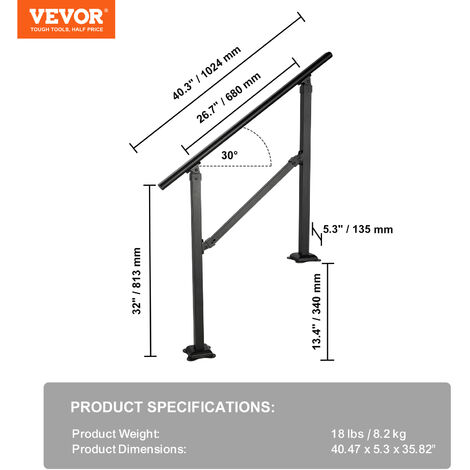 VEVOR Stair Handrail Railing, 914.4mm, 3 Steps Handrails for Outdoor ...