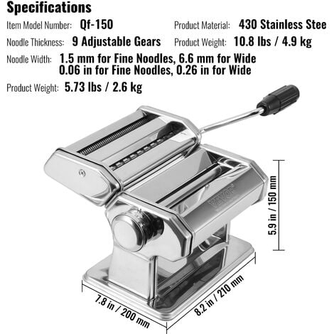 Manual Fresh Pasta Machine, 7 Scales, 403 Stainless Steel For
