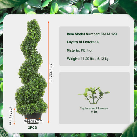Mophorn Artificial Topiaries Boxwood Trees, 4ft Tall (2 Pieces) Faux Topiary Plant Outdoor, Lifelike Green Faux Plant with Replaceable Leaves for Decorative Indoor/Outdoor/Garden