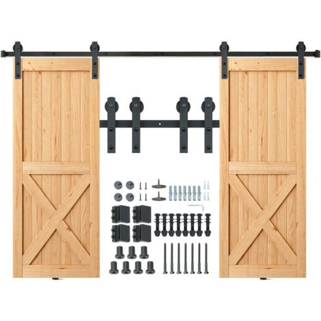 Mophorn 8FT Sliding Barn Door Hardware Kit  330LBS Heavy Duty Track for Double Doors  Fits 3.7-4.3FT Wide  1.3"-1.8" Thick Panels  Smooth & Silent I-Shaped Pulleys