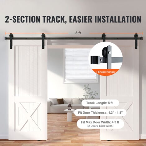 Mophorn 8FT Sliding Barn Door Hardware Kit  330LBS Heavy Duty Track for Double Doors  Fits 3.7-4.3FT Wide  1.3"-1.8" Thick Panels  Smooth & Silent I-Shaped Pulleys