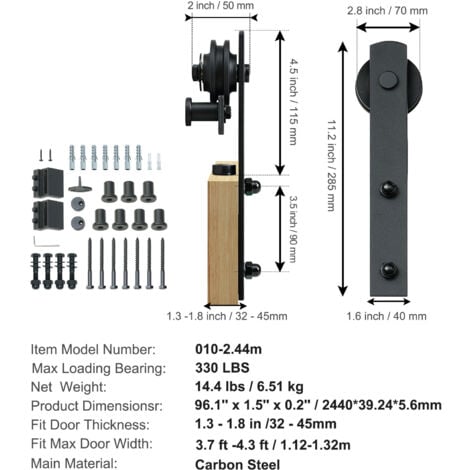 Mophorn 8FT Sliding Barn Door Hardware Kit, 330lbs Capacity, Heavy Duty Track Kit for Single Door, Fits 3.7-4.3FT Wide & 1.3-1.8 Inch Thick Panels, Smooth Silent Pulley (I Shape)