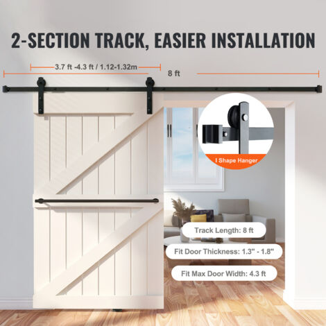 Mophorn 8FT Sliding Barn Door Hardware Kit, 330lbs Capacity, Heavy Duty Track Kit for Single Door, Fits 3.7-4.3FT Wide & 1.3-1.8 Inch Thick Panels, Smooth Silent Pulley (I Shape)