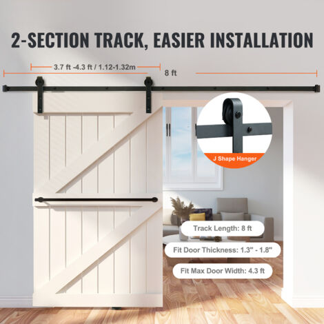 Mophorn 8FT Sliding Barn Door Hardware Kit, 330LBS Capacity Heavy Duty Track for Single Door, Fits 3.7-4.3FT Wide, 1.3"-1.8" Thick Panels, Smooth Silent J Shape Pulley