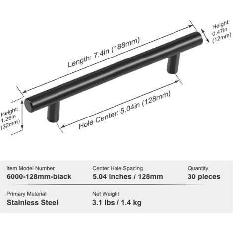 Mophorn 30 Pack Cabinet Pulls, 5.03in / 128mm Center to Center, Slim Stainless Steel Kitchen Drawer Handles, Modern Matte Black Hardware for Kitchen, Bathroom, and Bar