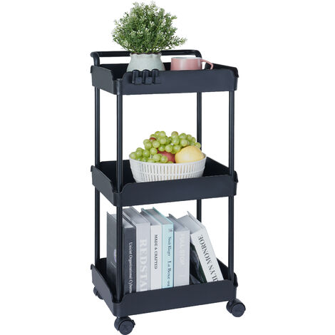 Costway 3-Tier Utility Cart Heavy Duty Wire Rolling Cart w/Handle Bar  Storage Trolley