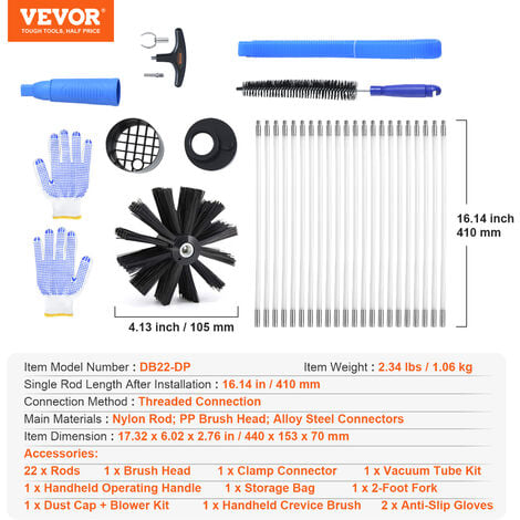 VEVOR 30 Feet Dryer Vent Cleaner Kit 22 Pieces Duct Cleaning Brush Reinforced Nylon Dryer Vent Brush Dryer Cleaning Tools Lint Remover with Flexible