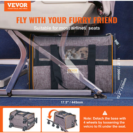 VEVOR Cat Carrier with Wheels Airline Approved Rolling Pet Carrier 22 lbs Grey