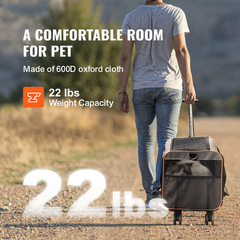 VEVOR Cat Carrier with Wheels Airline Approved Rolling Pet Carrier 22 lbs Grey