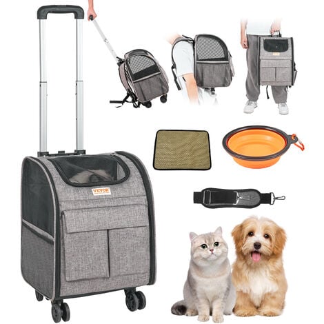 VEVOR Cat Carrier with Wheels Rolling Pet Carrier with Handle 18 lbs Grey