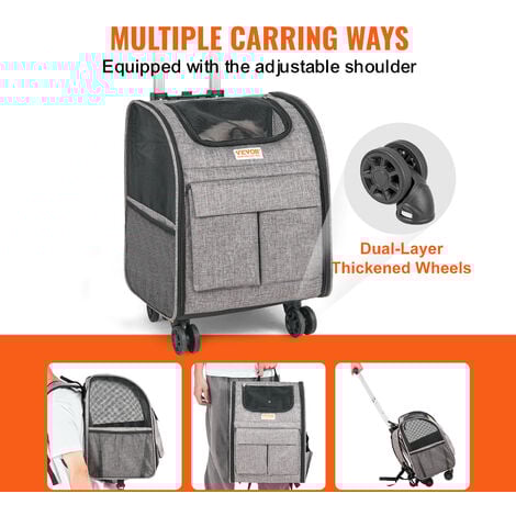VEVOR Cat Carrier with Wheels Rolling Pet Carrier with Handle 18 lbs Grey