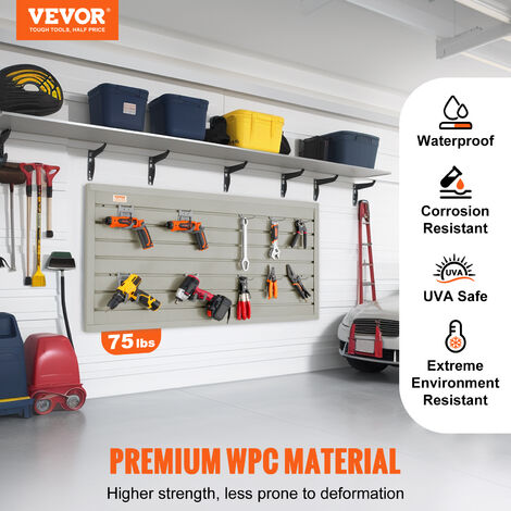 VEVOR Slatwall Panels, 4 ft x 1 ft Gray Garage Wall Panels 12"H x 48"L (Set of 2 Panels), Heavy Duty Garage Wall Organizer Panels Display for Retail Store, Garage Wall, and Craft Storage Organization