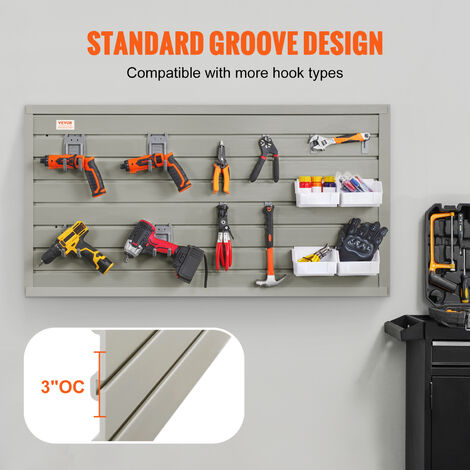 VEVOR Slatwall Panels, 4 ft x 1 ft Gray Garage Wall Panels 12"H x 48"L (Set of 2 Panels), Heavy Duty Garage Wall Organizer Panels Display for Retail Store, Garage Wall, and Craft Storage Organization