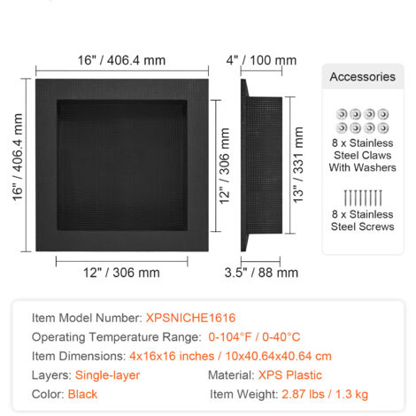 Mophorn Shower Niche Ready for Tile 40.64 x 40.64 cm, Square Corners Wall-inserted Organizer, Single Shelf Recessed Soap Storage Niche for Modern Bathroom, Black