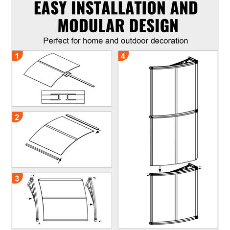 VEVOR Window Door Awning Canopy 40" x 80", UPF 50+ Polycarbonate Entry Door Outdoor Window Awning Exterior, Front Door Overhang Awning for Sun Shutter, UV, Rain, Snow Protection, Hollow Sheet
