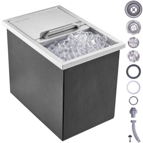 Drop in Ice Chest 20''L x 14''W x 13''H Drop in Cooler Stainless Steel with Sliding Cover Bar Ice Bin Included Drain-Pipe and Drain Plug for 並行輸入 VEVOR Drop in Ice Chest, 20\"L x 14\"W x 12\"H Stainless Steel Ice