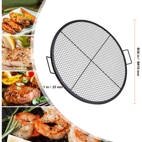 Mophorn X-Marks Fire Pit Grill Grate, 36 Inch Round Cooking Grate, Heavy Duty Steel BBQ Grill with Handle & Support X Wire, Portable Camping Cookware for Outdoor Parties & Gatherings, Black