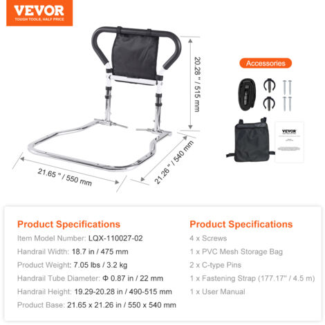 VEVOR Bed Rail for Elderly Adult 90° Foldable Bed Assist Rail for Senior 300LBS