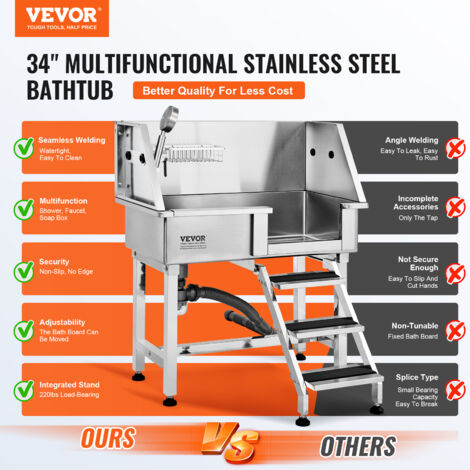 VEVOR 38 In. Pet Dog Bathing Station W/Ramp Professional Stainless Steel Dog Grooming Tub Pet Furniture Cover Right BXGCWYG38YHLFA377V0 - The Home Depot